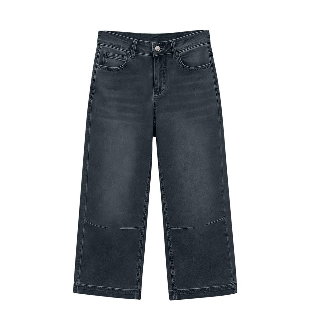 Capris Jeans Femininos de Cintura Alta Jeans Cropped Casual de Perna Larga Com Bolsos