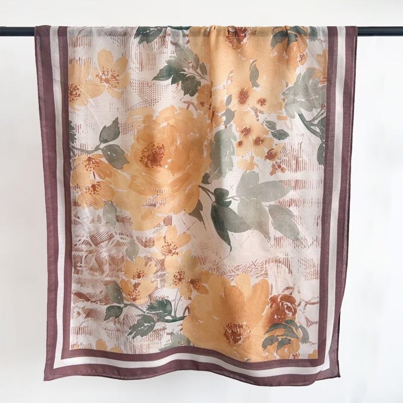 New Chinese Style Oil Painting Flower Scarf Long Silk Scarf For Travel Sun Protection