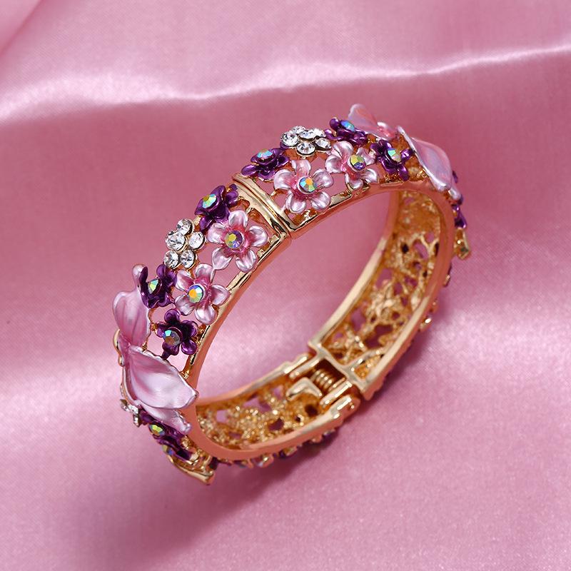 Brățară deschisă cu diamant, stil etnic, pictată cu fluture și flori de dragoste, accesoriu de modă pentru femei