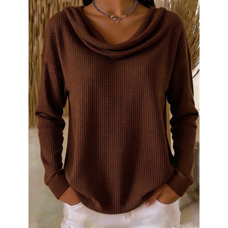 Women S Casual Loose Solid Color Mock Neck Long Sleeve Pullover Sweater