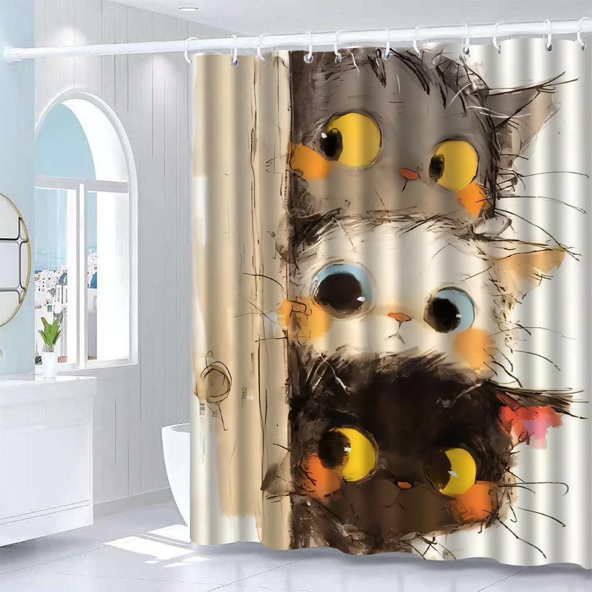 

1pc three kitten shower curtain, high-end elegant bathroom decoration pattern 90x180cm