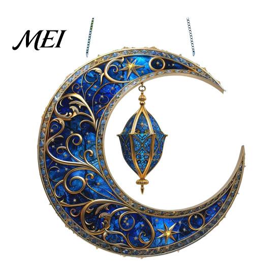 Colorful Glass Suncatcher 2D Acrylic Star Moon Lantern Suncatcher, Crescent Window Hanging Ornament Decoration for Home, Patio, Garden, Ramadan Decor,