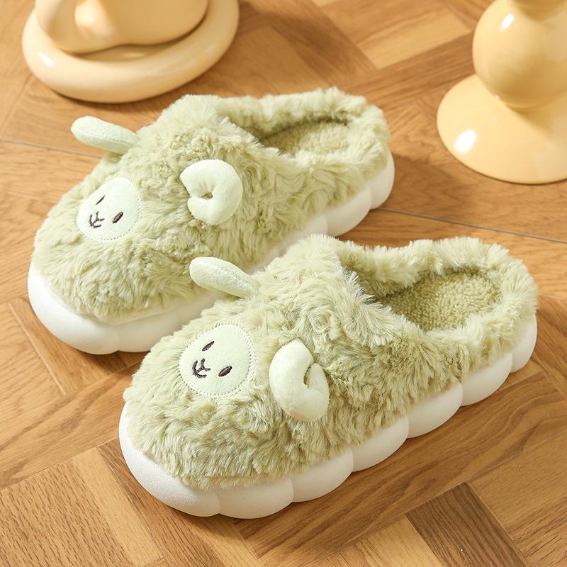 Plush Cartoon Lamb Heart Slippers for Couples - Cozy Indoor Winter Footwear for Women & Men