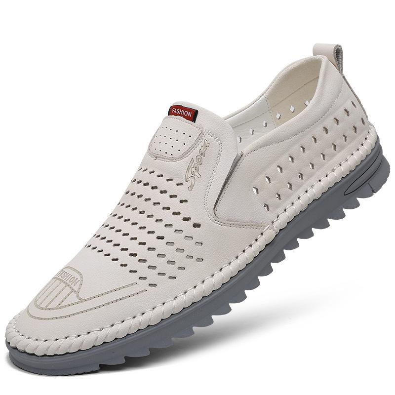 New Leather Shoes for Men's Spring and Summer Soft Leather Casual Leather Shoes Stitching Doodle Shoes Soft Sole Men's Leather Shoes