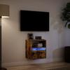 Wall Mounted TV Cabinet with LED Lighting Smoked Oak Finish 41 x 31 x 45 cm