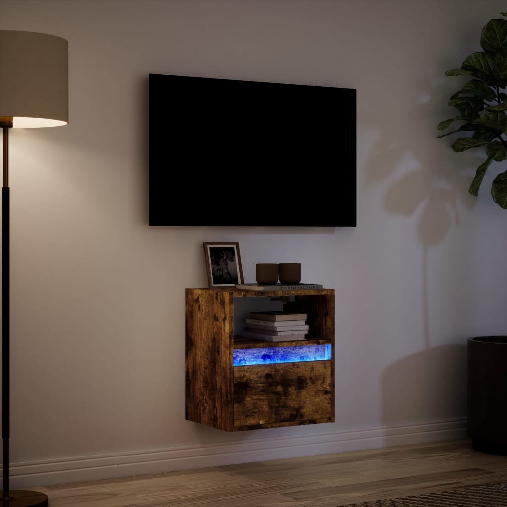 Wall Mounted TV Cabinet with LED Lighting Smoked Oak Finish 41 x 31 x 45 cm