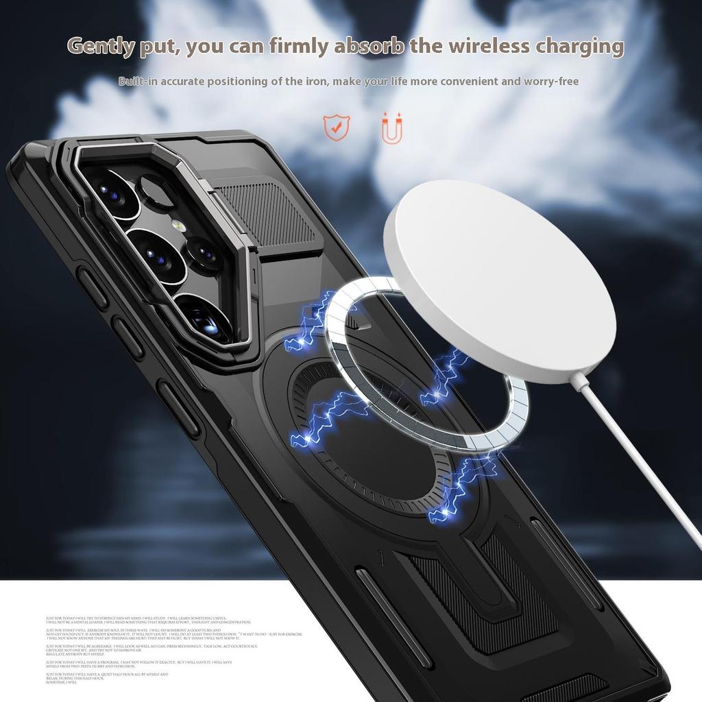 For Samsung Galaxy S25 Ultra Case Compatible with MagSafe Hollow Lens Frame Kickstand PC+TPU Phone Cover