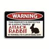 1pc Metal Tin Sign, Rabbit Warning Sign, Funny Pet Gift, Home Wall Decor Poster, Warning This Property Protected By Rabbit