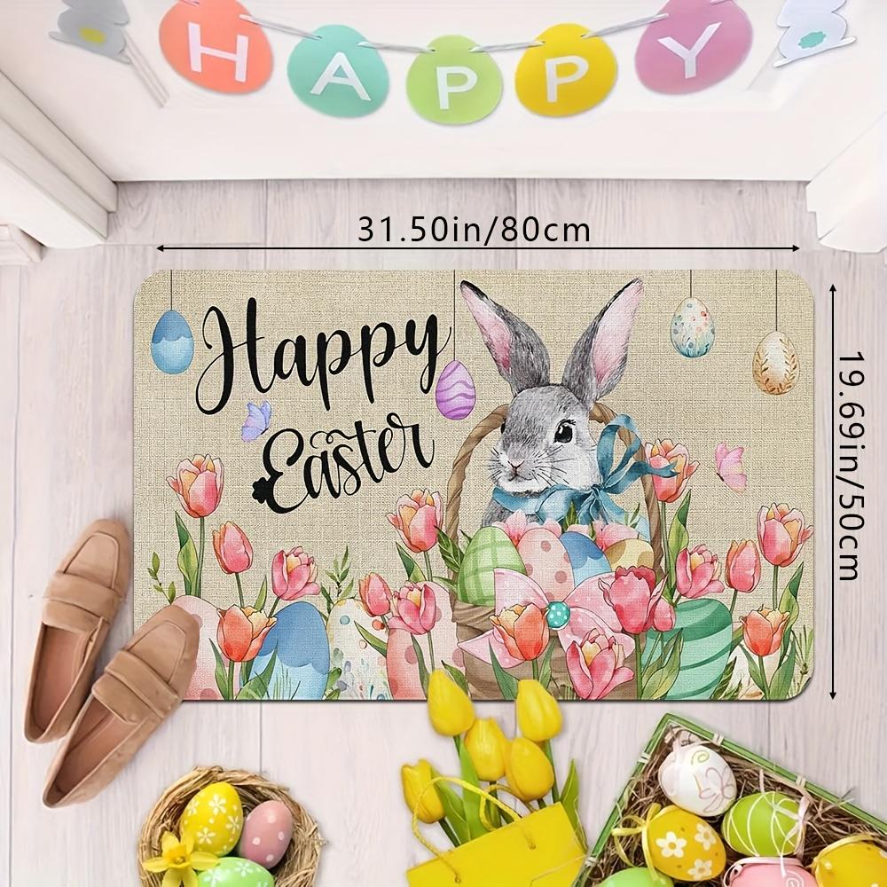 VIKAMA Oster Willkommens-Fußmatte Hase und Ei Design Innen/Außen Rutschfeste Matte Wohnzimmer & Schlafzimmer Eingangsteppich Heimdekoration
