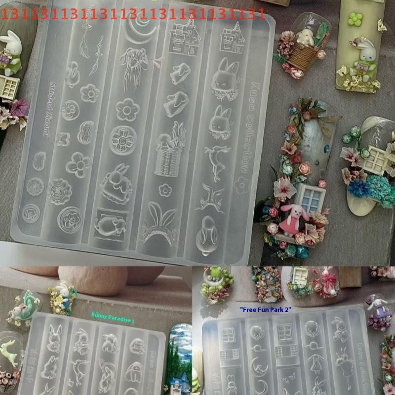 Nail Art Templates DIY Manicure Tools Cartoon Rabbit Bow Nail Silicone Mold, Nail Art Stamp Relief, Nail Decoration Accessories