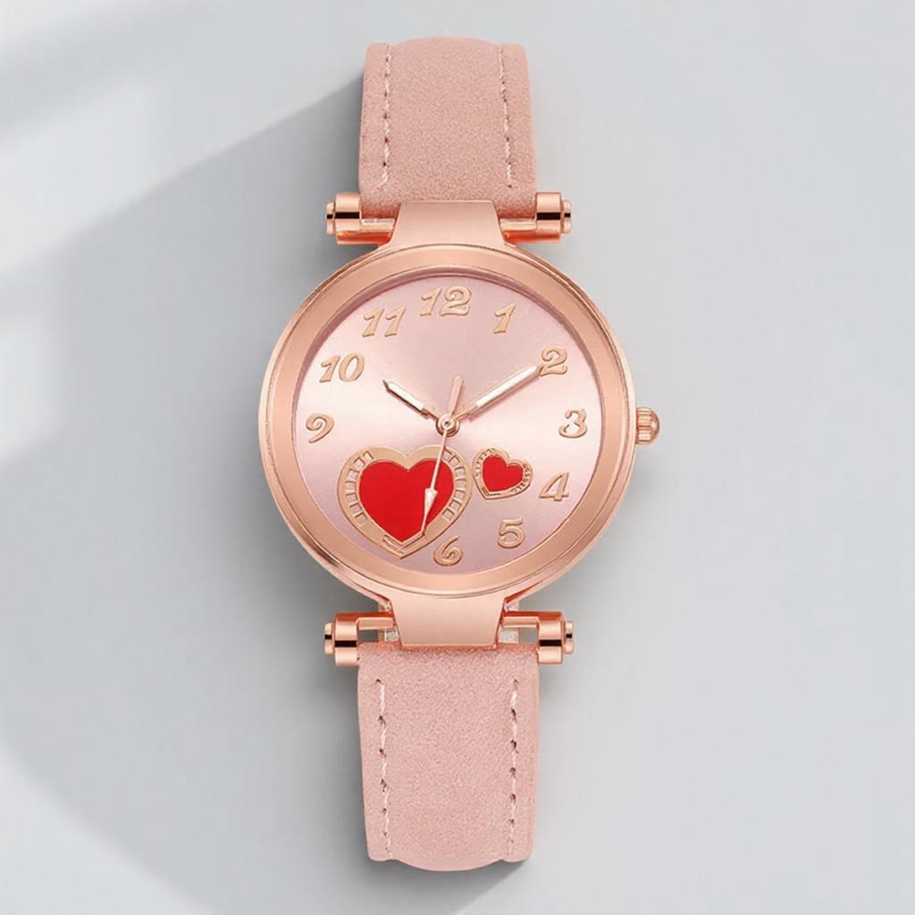 Relógio Feminino Moda Relógio de Quartzo Coração de Pêssego para Mulheres Pulseira de Couro Fosco Relógio de Pulso Feminino Relógio Casual de Vestir Presente para Ela