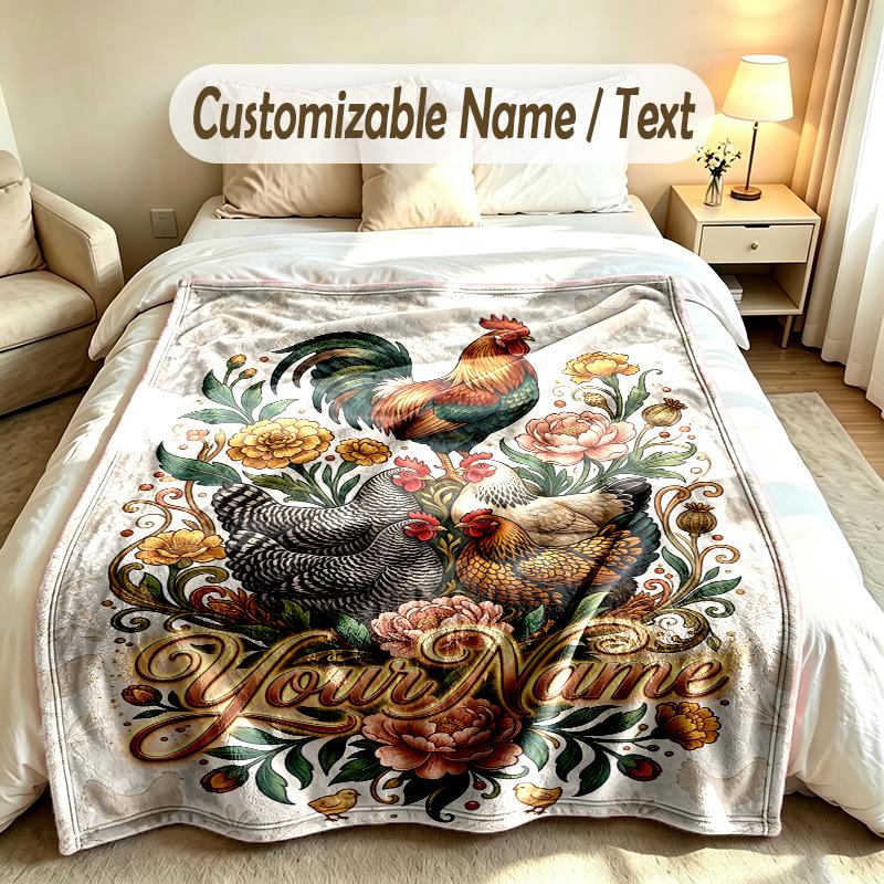Floral Theme Custom Blanket Personalized Name & Text Customized Soft Warm Throw Blanket Home Decor