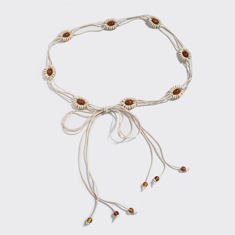 Bohemian Woven Waist Belt Crafted From Cotton Linen Material With Tie Closure For Casual Outfits