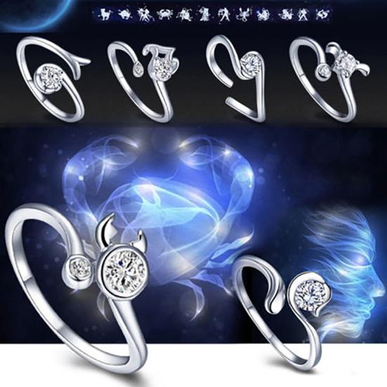 Men Women Silver Plated Constellations Adjustable Opening Ring Birthday Gift