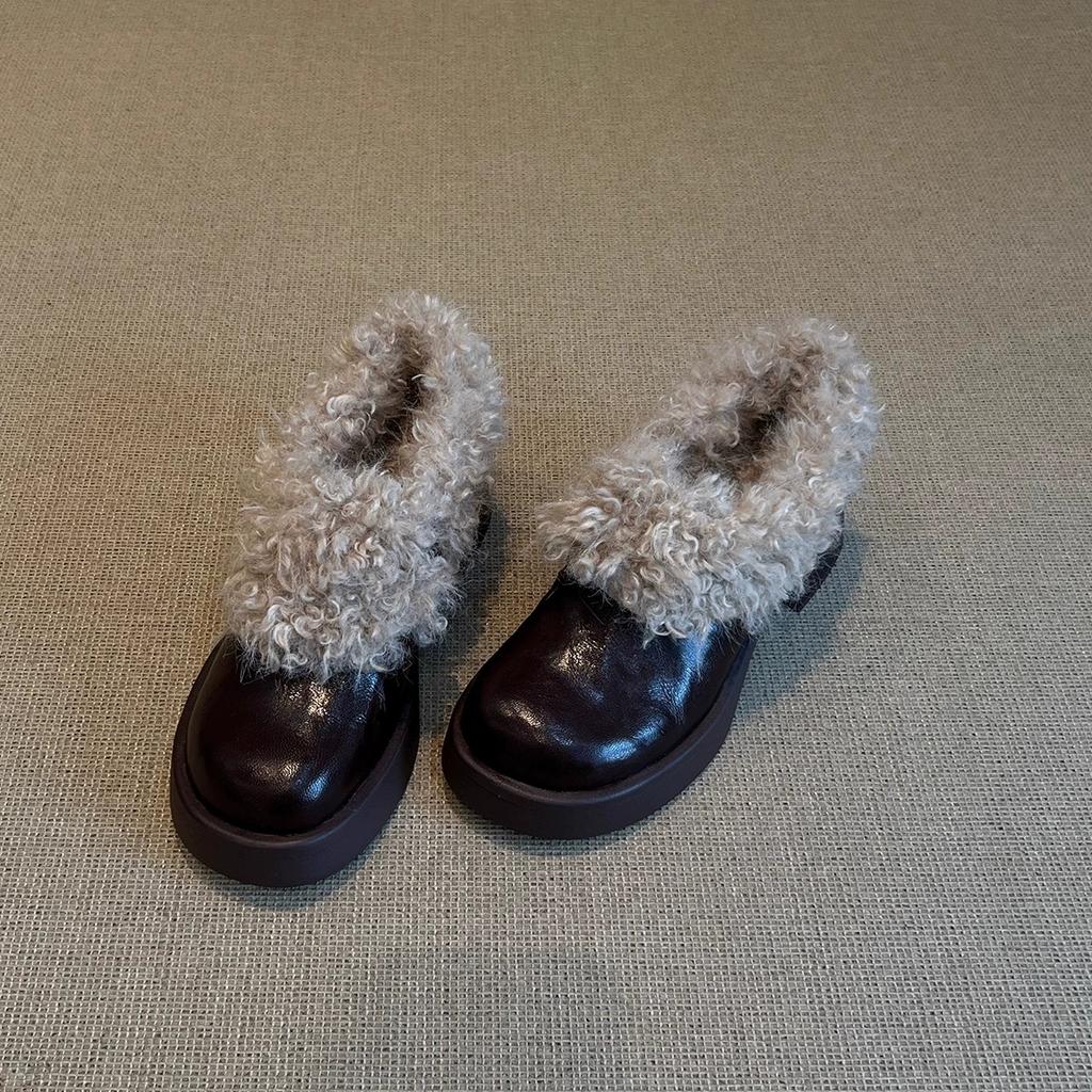 Loafers for Woman French Retro Platform Deep Mouth Plush Shoes Women's 2026 Winter New British Style Thick Heel Fashion Shoes