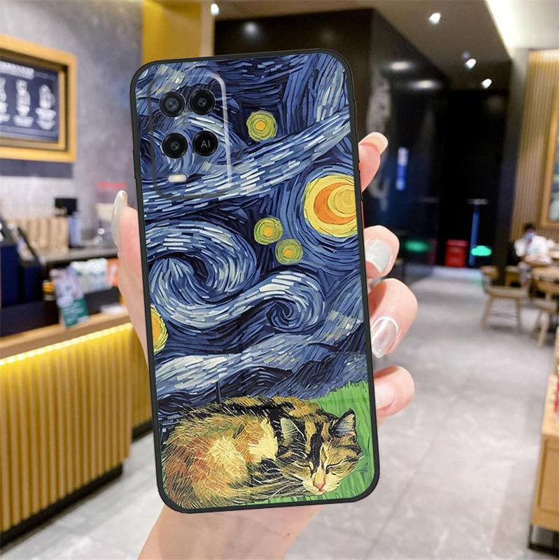 Katze Van Goghs Sternennacht Hülle Für Oppo A80 A40 A60 A18 A38 A58 A78 A98 A96 A76 A16 A94 A74 A54 A15 A17 A57 A77 A5 Pro