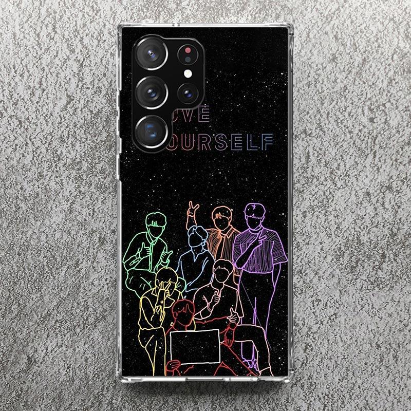 Love Yourself Flower Heart Line Kpop Phone Case For Samsung Galaxy S25 S24 S23 Ultra S22 Plus S21 S20 FE S10 + S25Ultra S24U Sof