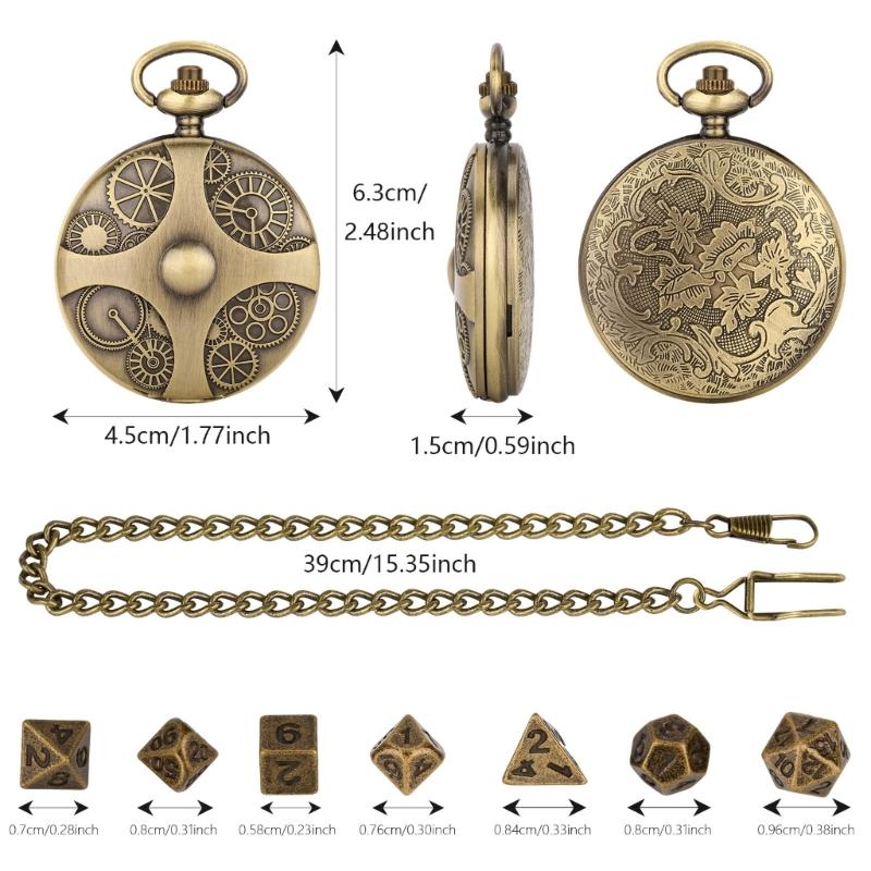 Portable and Stylish Pocket Watch Set Polyhedral Dices Set with Pocket Watch Case Pocket Watch Case Pendant