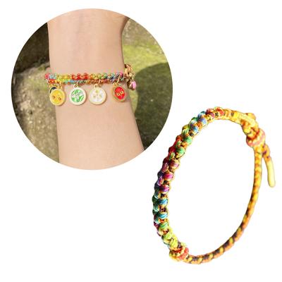 Ethnischer Stil Buntes Seilarmband Handgefertigt Chinesischer Armreif Glücksbringer Pfirsichblütenknoten Handkette Elastisch Damen Armkette
