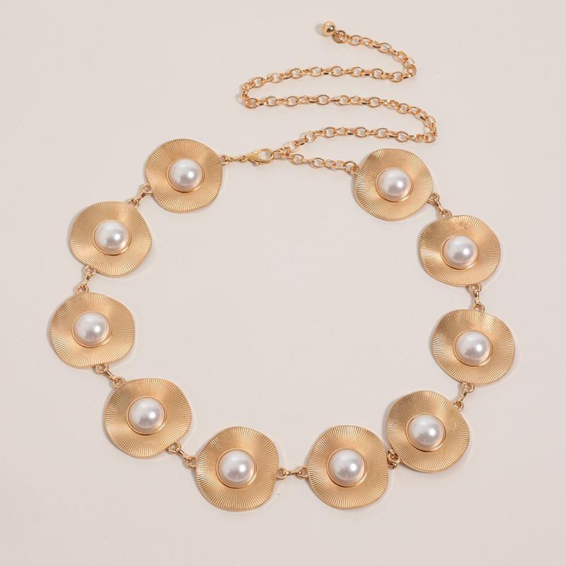 Retro Metal Designer Waist Belt With Pearl Inlay For Women Summer Accessory золотой