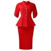 Women's Slim Fit Two-piece Suit Short Sleeve Peplum Top High Waist Pencil Skirt Elegant Office Matching Set Solid Polyester Spandex Co-ord Set