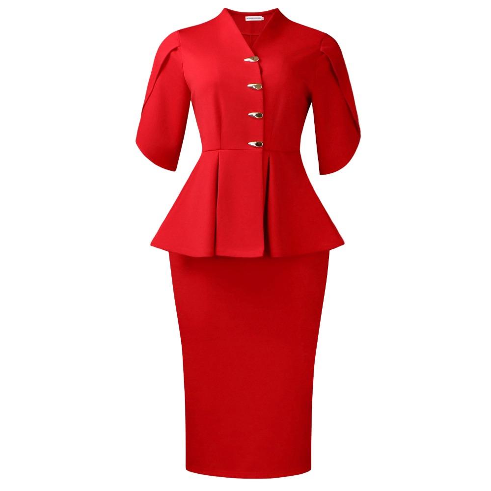 Women's Slim Fit Two-piece Suit Short Sleeve Peplum Top High Waist Pencil Skirt Elegant Office Matching Set Solid Polyester Spandex Co-ord Set