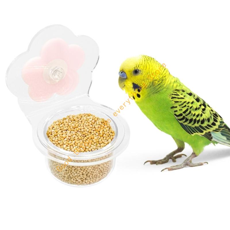55KF Acrylic Double Feeding Cup Bird Feeder And Water Bowl With Perch Stand For Parrots Cockatiels Lovebirds Cage Accessories
