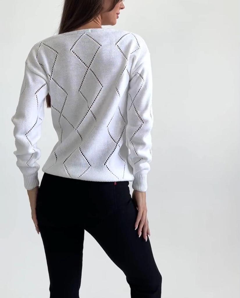 European & American V-Neck Plaid Knit Sweater - Women's Long Sleeve Loose Fit