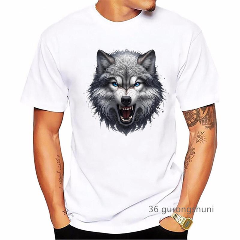 2024 Hot Sale Angry Wolf Animal Printed T Shirt MenS Clothing Summer Fashion Short Sleeve TShirt Homme Streetwear