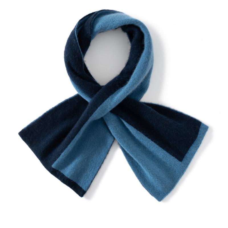 Women's 100% Cashmere Knitted Scarf Windproof Cross Color Blocking Fluffy Soft Face Protect Neckerchief Lady Muffler for Winter