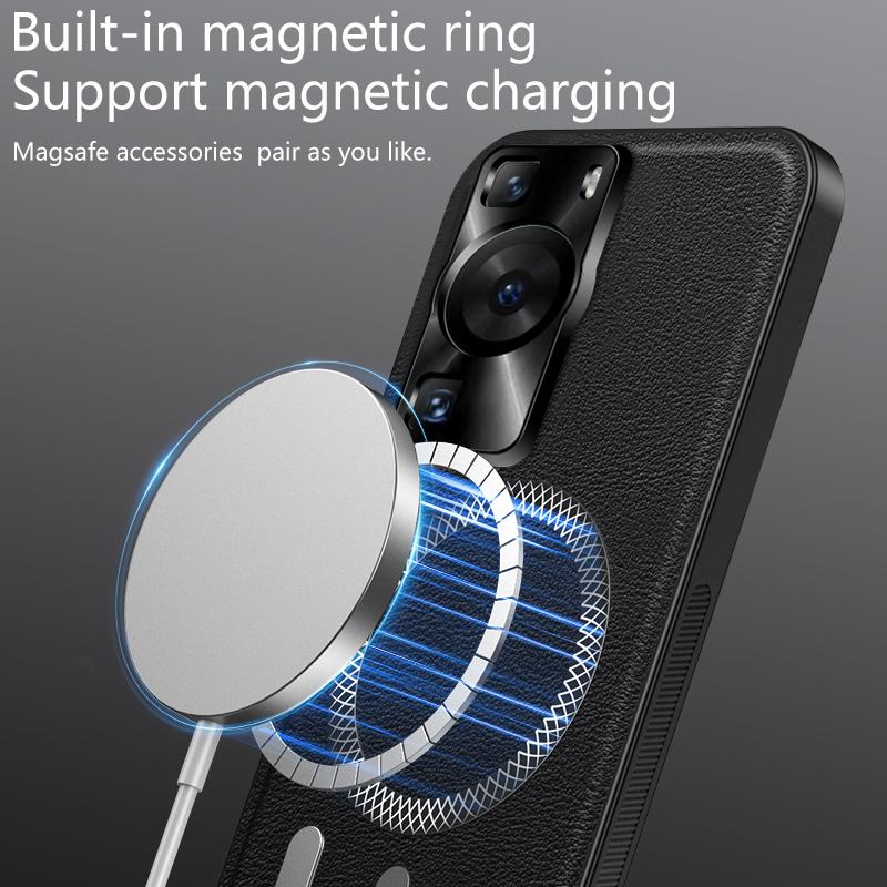 For Huawei P60 Pura 60  Case Magnetic Elegant Leather Wear-Resistant Lens Fully Covered Non-Slip Grip Edge Cover Shell