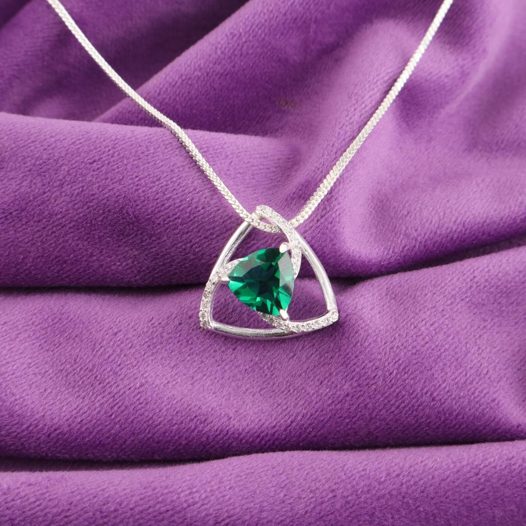 Chrome Diopside Gemstone 925 Stamped Silver Jewelry Zircon Pendant For Wedding CZP-10-1