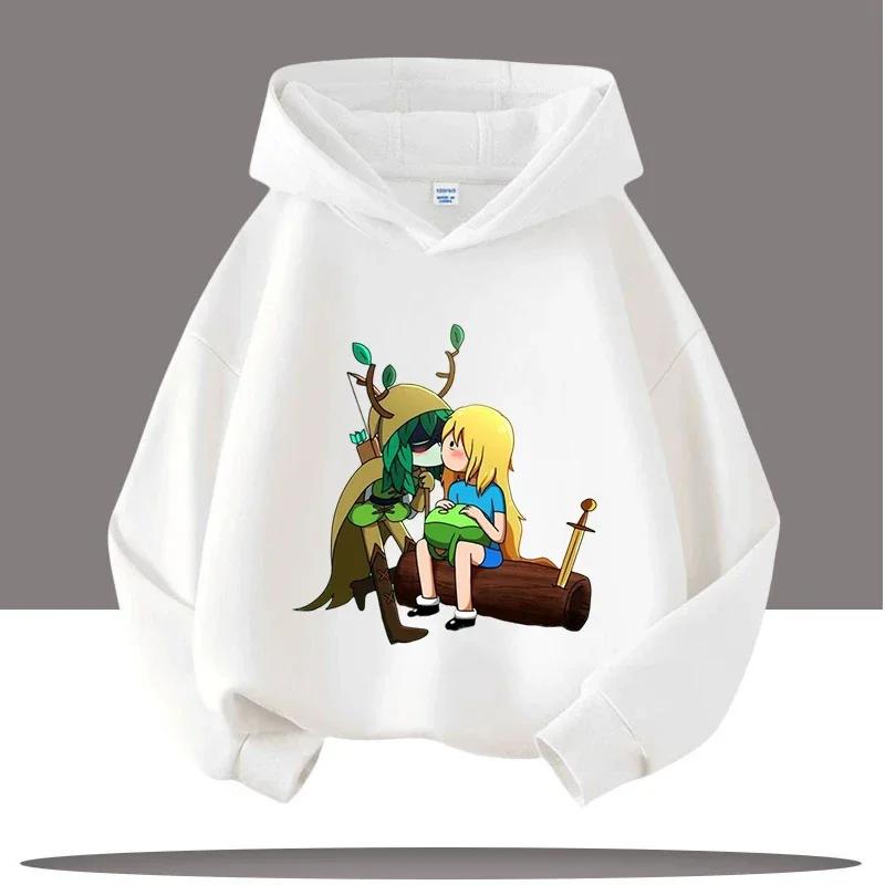 2025 Nová mikina Adventure Time pro děti s potiskem postaviček z kresleného seriálu Dětské sportovní oblečení pro dívky Ležérní top Podzimní/Zimní oblečení