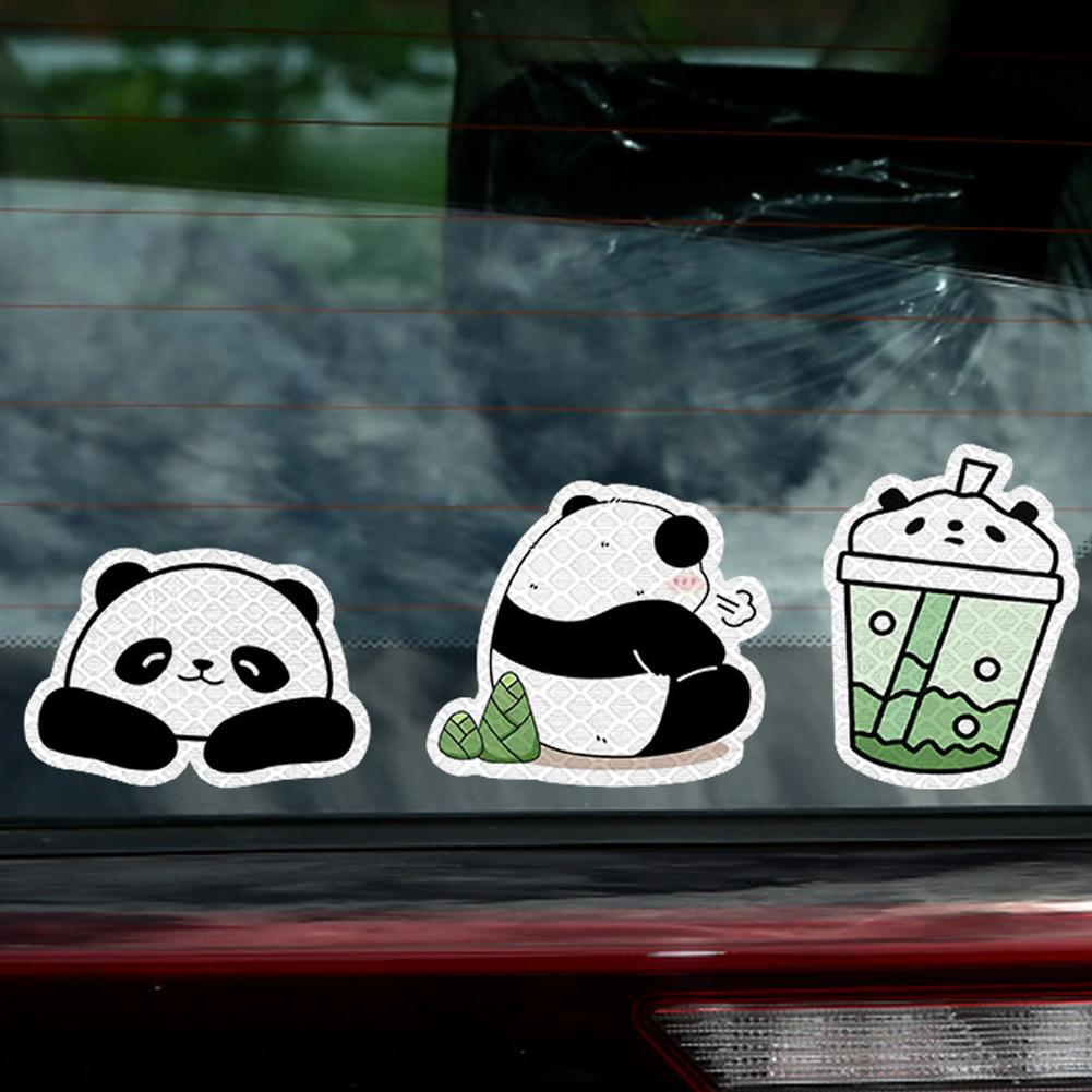 5ks/sada nálepka na motocyklovou přilbu Vodotěsný Creative Pandas noční výstražná cedule Reflexní nálepka Exteriérové příslušenství