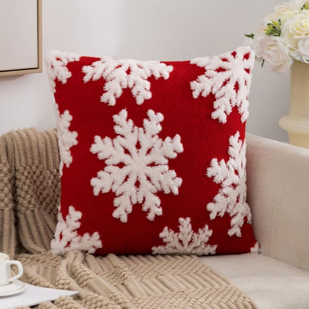 1pc Plush Christmas Tree & Snowflake Design Throw Pillow Cover, Suitable For Living Room, Bedroom, 4 Seasons Decor