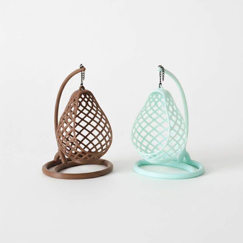 [J] 1Pcs DIY Diorama Scene Accessory 1:12 Scale Dollhouse Miniature Hanging Egg Chair Wicker Swing Chair Model Desktop Decor