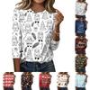 Women's Casual Christmas Print T-Shirt with Three-Quarter Sleeves and Neck Top