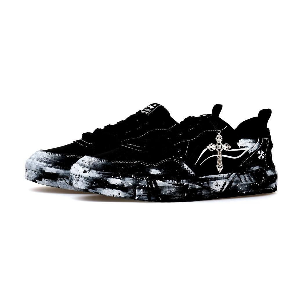 Li Ning Original Era Slip Resistant, Abrasion Resistant, Breathable Low top Skateboard Shoes Men's Black AGCU337-5(Team1113-)