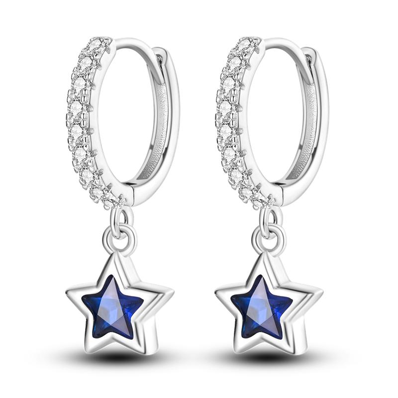Women's Romantic 925 Silver Snowflake Star Shining Zircon Christmas Winter Earrings Fit Wedding Party Exquisite Jewelry