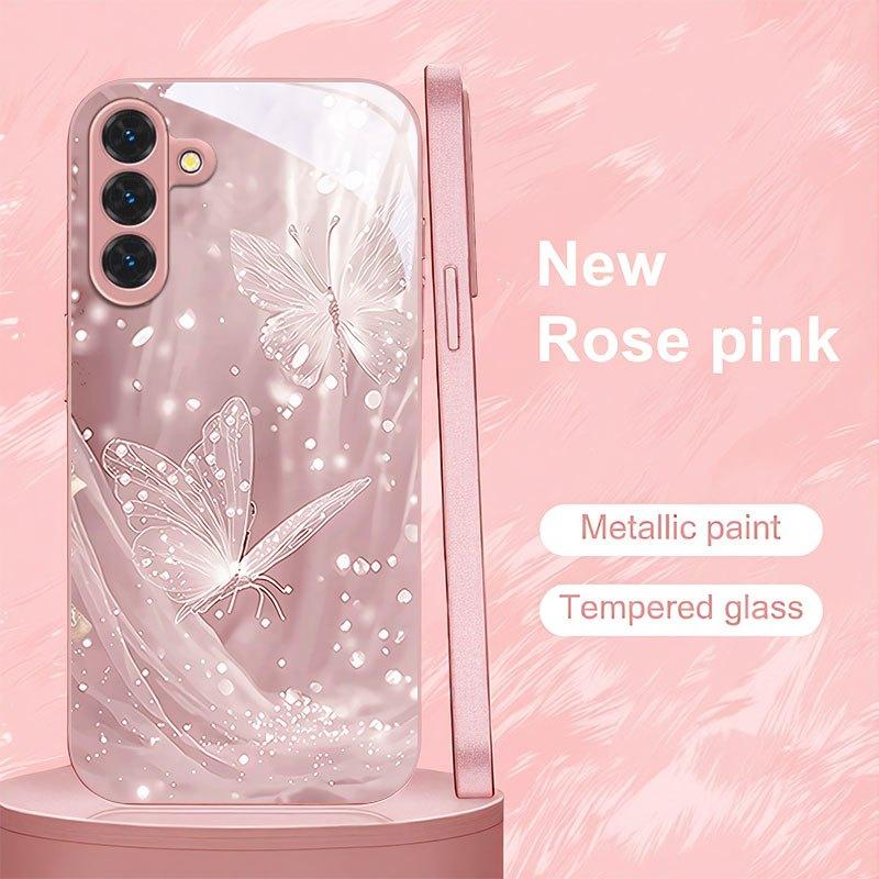 Dreamy Butterfly Pattern Electroplated Glass Phone Case,suitable for Samsung S26 Ultra/S25/S24/S23/S22/S21/S20 and other models.