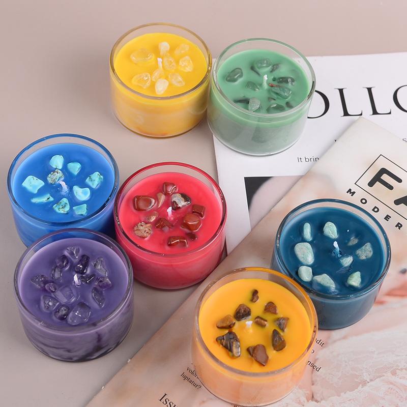 Colored Glass Cup Crystal Stone Scented Candle Wedding Souvenir Natural Fragrance Soy Wax