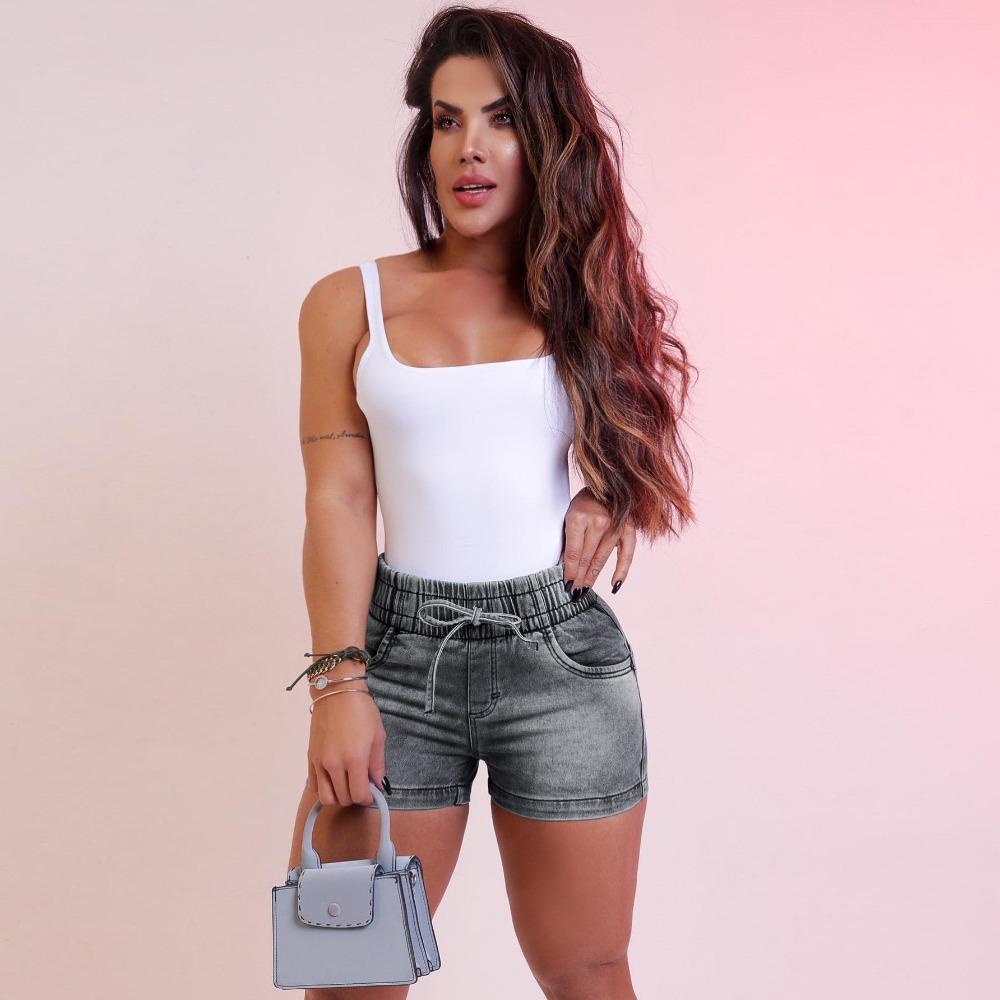 Spring and Summer Women's Slim-fitting Lace-up Denim Shorts High-waisted Elastic Hip-wrapped Pants