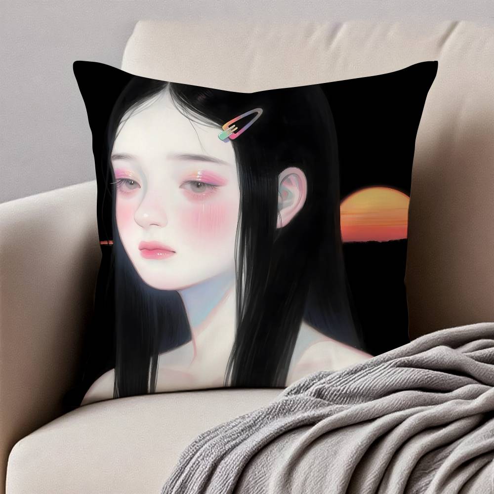 M-Manga G-Girl Pillow Case Anti-dustmite Pillowcase Invisible Zipper Silky Short Plush Sofa Cushion Cover