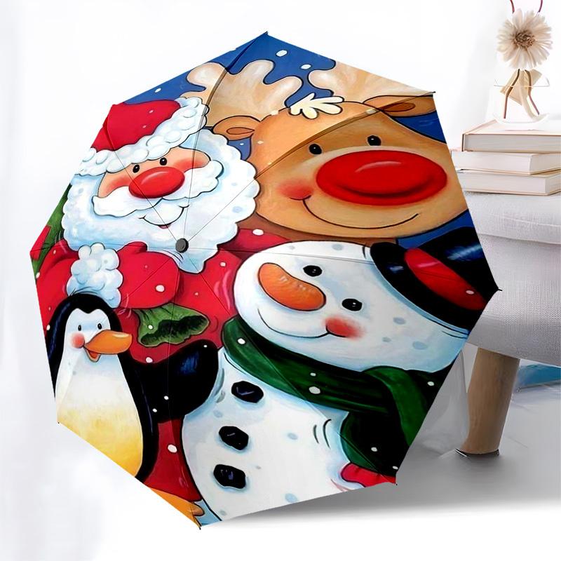 

1pc Christmas Santa Claus Snowman Penguin Reindeer Automatic Folding Umbrella, Portable 3-Fold Design with 8-Iron Frame, Perfect Holiday Gift for Fans
