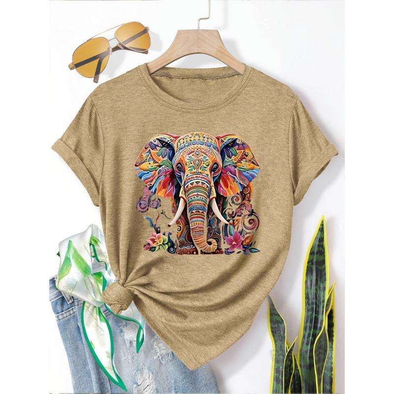 Printed Fashion Retro Style Women's Spring, Summer and Autumn Casual Sports Style Tops Round Neck Short-sleeved T-shirts