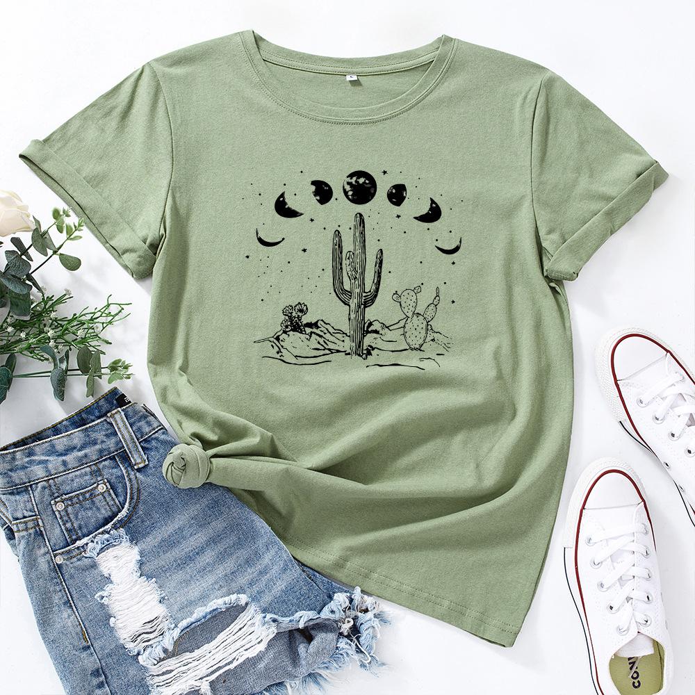 Damen 3D T-Shirt Mondkaktus Rundhals Kurzarm T-Shirt