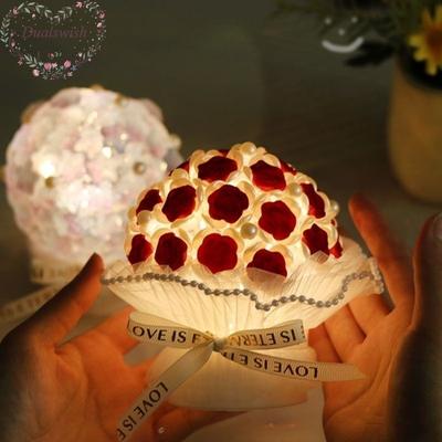Lampa Bukiet Kwiatów Różowych DIY Ręcznie Robiona Lampka Nocna z Róż Materiały Prezent Dla Dziewczyny Przyjaciółki Matki