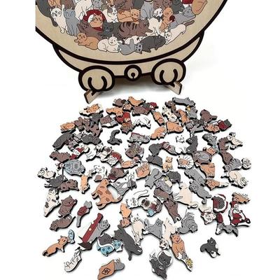 New Cat-Shaped Wooden Puzzle Bone-Shaped Jigsaw Puzzle Irregular Unique Animal Pieces Decorative Gift Stress Relief Home Decor