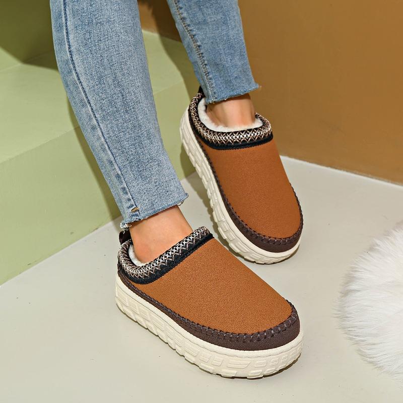 New Fashion Winter Cover Hear Cotton Half Slippers Cashmere Warm Non Slip Thick Bottom Snow Boots Women Outdoor Shoes
