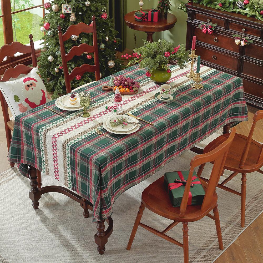 Vintage Green Checkered Tablecloth Christmas Plaid Slip Resistant Washable American Dining Cover Cross Border Deco Table Cover
